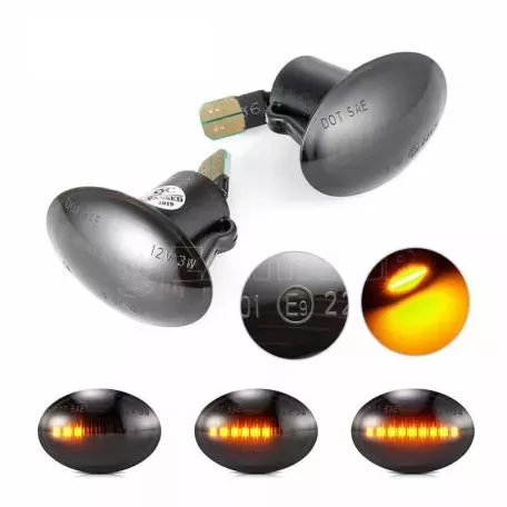Πλαϊνά Φλας Φτερού Για Fiat 500 07-15 & 15+ / Lancia Y 03-11 / Lybra 99-05 Led Dynamic  Φιμέ 2 Τεμάχια 