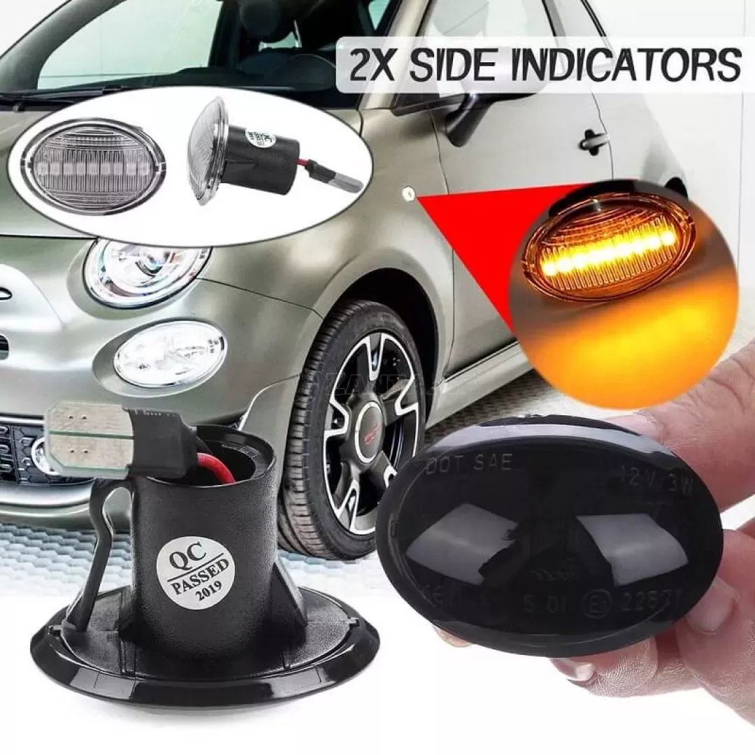 Πλαϊνά Φλας Φτερού Για Fiat 500 07-15 & 15+ / Lancia Y 03-11 / Lybra 99-05 Led Dynamic Φιμέ 2 Τεμάχια