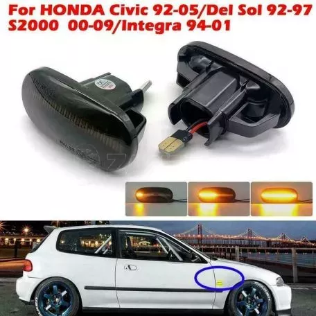 Πλαϊνά Φλας Φτερού Για Honda Civic 92-95 / CRX Del Sol 92-97 Led Dynamic Φιμέ 2 Τεμάχια 