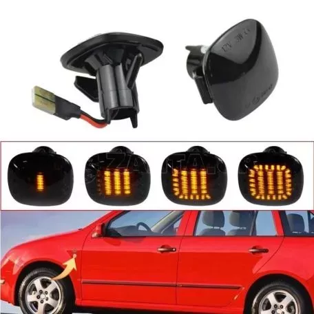 Πλαϊνά Φλας Φτερού Για Audi A3 8L 96-00 / A4 B5 94-98 / Skoda Octavia 97-04 / Fabia 00-04 Τετράγωνα Led Dynamic Φιμέ 2 Τεμάχια 