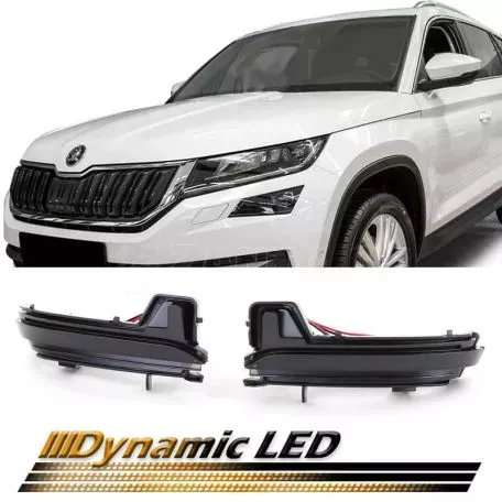 Φλας Καθρέπτη Για Skoda Kodiaq 16+ / Karoq 17+ Black (Vehicles Without Rear View Camera) Dynamic Led Φιμέ 2 Τεμάχια 