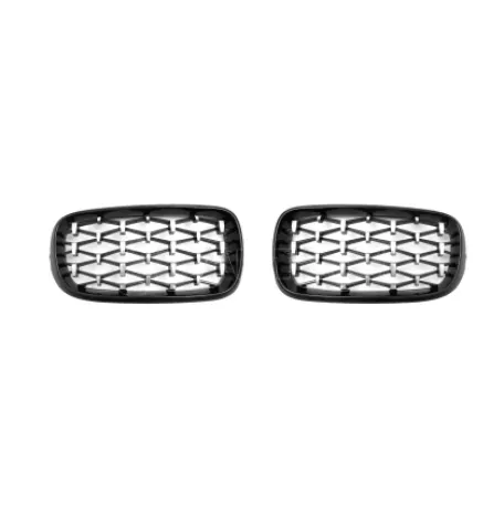 Μάσκα για BMW X5 F15 / X6 F16  (2013+) - γυαλιστερή - Diamond design χρωμίου/μαύρη - 2 τμχ. 