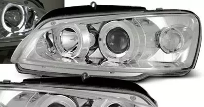 Φανάρια εμπρός angel eyes για Peugeot 106 , χρωμίου, με λάμπες (Η1) - σετ 2τμχ. 