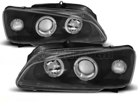 Φανάρια εμπρός angel eyes για Peugeot 106 , μαύρα , χωρίς λάμπες (Η1) - σετ 2τμχ. 
