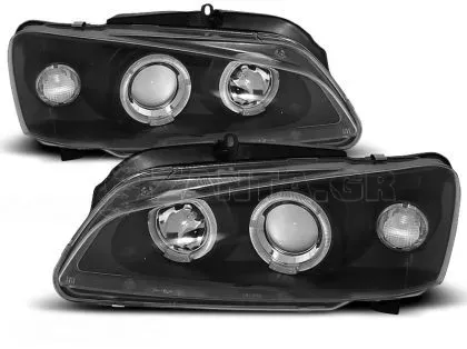 Φανάρια εμπρός angel eyes για Peugeot 106 , μαύρα , χωρίς λάμπες (Η1) - σετ 2τμχ.