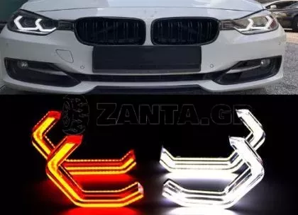 Δαχτυλίδια angel eyes για  BMW F30 - U-Design - με 2 χρώματα και λειτουργία φλας (λευκό και κίτρινο) 