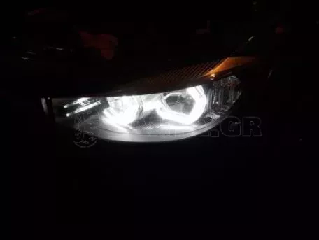 Δαχτυλίδια angel eyes για  BMW F30 - U-Design - με 2 χρώματα και λειτουργία φλας (λευκό και κίτρινο) 