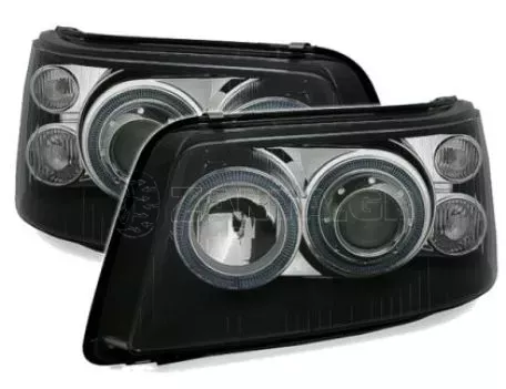 Φανάρια εμπρός angel eyes για Vw Transporter T5 (2003-2009) - μαύρα , χωρίς λάμπες (Η7) - σετ 2τμχ. 