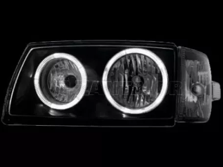 Φανάρια εμπρός angel eyes για Vw Transporter T4 (1997-2003) , μαύρα , χωρίς λάμπες (Η7) - σετ 2τμχ. 