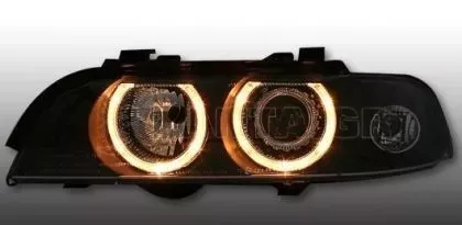 Φανάρια εμπρός angel eyes για BMW E39 (1995-2000) - μαύρα , χωρίς λάμπες (Η7/D2S) - σετ 2τμχ. 