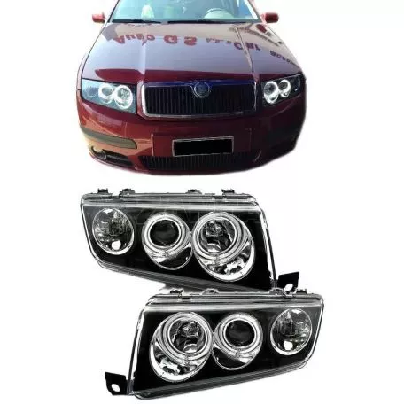 Μπροστινά Φανάρια Set Για Skoda Fabia 6Y 99-07 ccfl Angel Eyes Μαύρα H1/H1 Eagle Eyes 