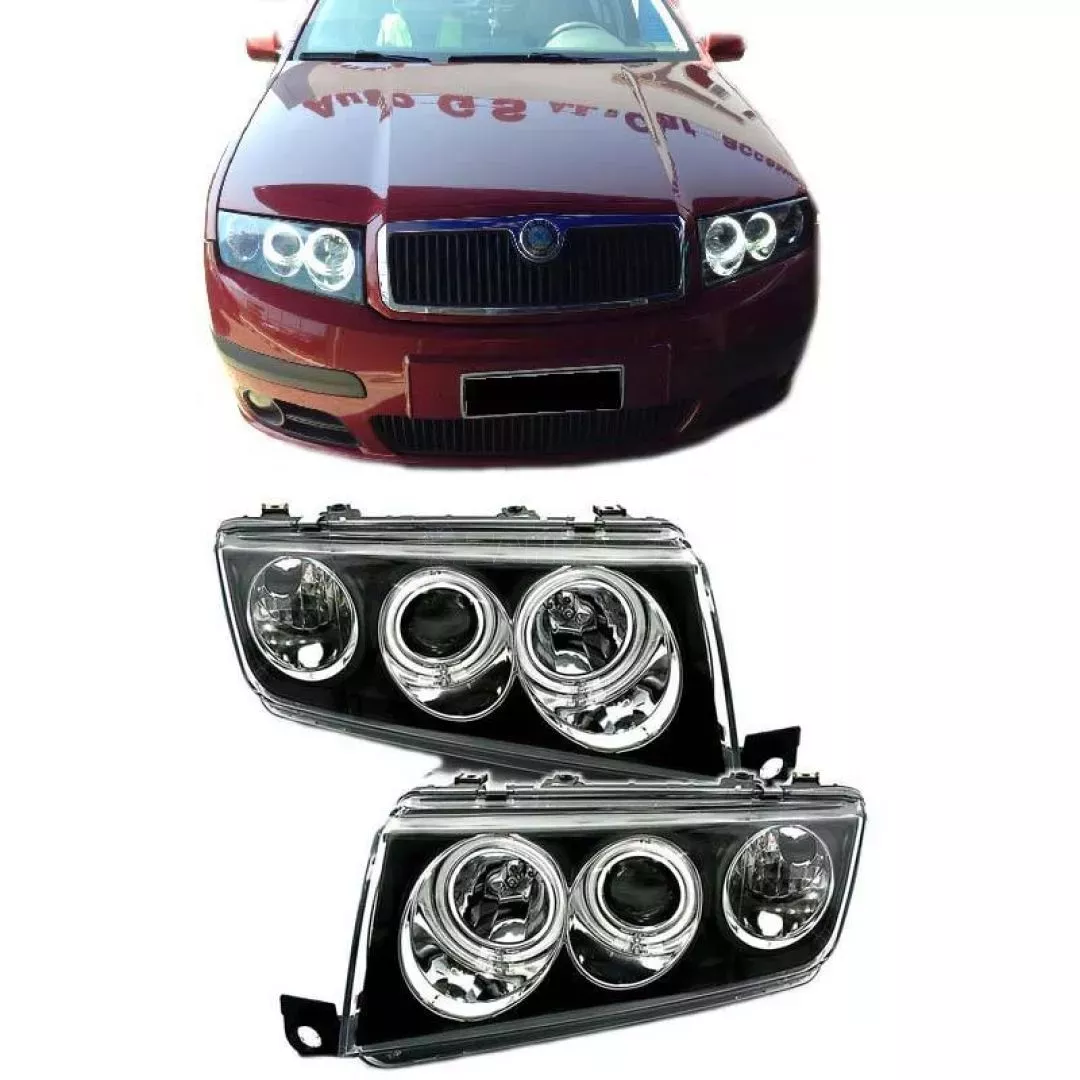 Μπροστινά Φανάρια Set Για Skoda Fabia 6Y 99-07 ccfl Angel Eyes Μαύρα H1/H1 Eagle Eyes