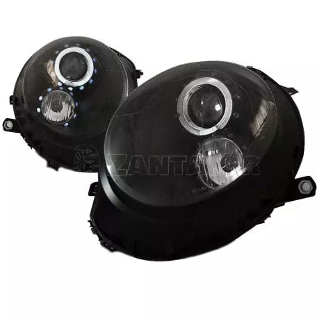 Μπροστινά Φανάρια Set Για Mini Cooper (R55/56/57/58/59) 06-13 Angel Eyes Μαύρα H9 Με Μοτέρ JunYan 