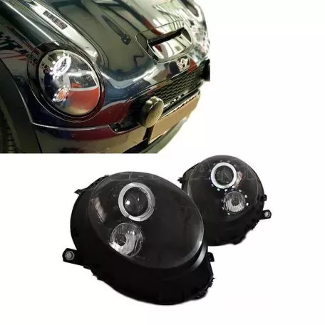 Μπροστινά Φανάρια Set Για Mini Cooper (R55/56/57/58/59) 06-13 Angel Eyes Μαύρα H9 Με Μοτέρ JunYan 