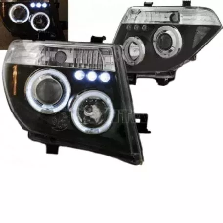 Μπροστινά Φανάρια Set Για Nissan Navara D40 05-10 Angel Eyes & Led Μαύρα H1/H1 Manual JunYan 