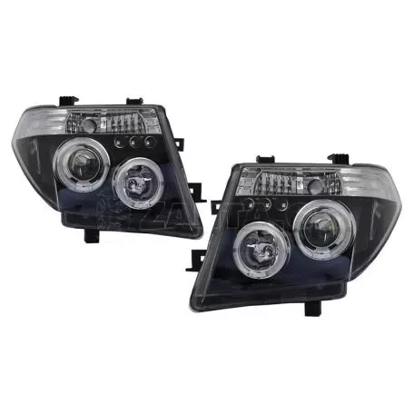 Μπροστινά Φανάρια Set Για Nissan Navara D40 05-10 Angel Eyes & Led Μαύρα H1/H1 Manual JunYan 