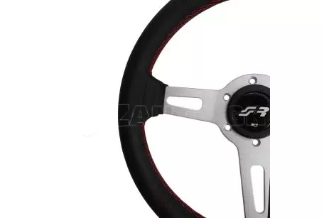 Simoni Racing ΤΙΜΟΝΙ EPOCA ΜΑΥΡΟ/ΧΡΩΜΙΟ ΜΕ ΚΟΚΚΙΝΗ ΡΑΦΗ ΔΕΡΜΑΤΙΝΟ ΤΡΙΑΚΤΙΝΟ ΔΙΑΜΕΤΡΟΣ 350mm SIMONI RACING  - 1 τεμ. SREPOCA/CR 