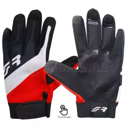 Simoni Racing ΓΑΝΤΙΑ ΟΔΗΓΟΥ ΥΦΑΣΜΑΤΙΝΑ ΜΑΥΡΟ/ΚΟΚΚΙΝΟ/ΛΕΥΚΟ (XL) TOUCH MΕ LOGO SR SIMONI RACING  - 1 σετ. SRGV5XL 