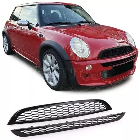 Μάσκα Για Mini Cooper 01-06 R50 / R53 Κυψελωτή Γυαλιστερή Μαύρη 2 Τεμάχια 