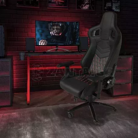Κάθισμα Bucket RS Gaming Chair Δερματίνη - Suede Μαύρο Με Κόκκινες Ραφές Καπιτονέ 1 Τεμάχιο Carner 2039 