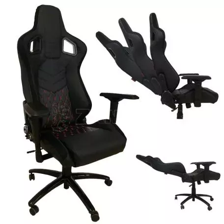 Κάθισμα Bucket RS Gaming Chair Δερματίνη - Suede Μαύρο Με Κόκκινες Ραφές Καπιτονέ 1 Τεμάχιο Carner 2039 