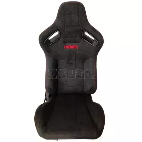 Καθίσματα Bucket R8 Suede Alcantara Μαύρο Με Κόκκινες Ραφές Και Carner Logo Ζευγάρι 2 Τεμαχίων 