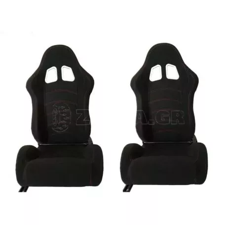 Καθίσματα Bucket Apollo Sport Ύφασμα Μαύρο Με Κόκκινες Ραφές Ζευγάρι 2 Τεμαχίων 