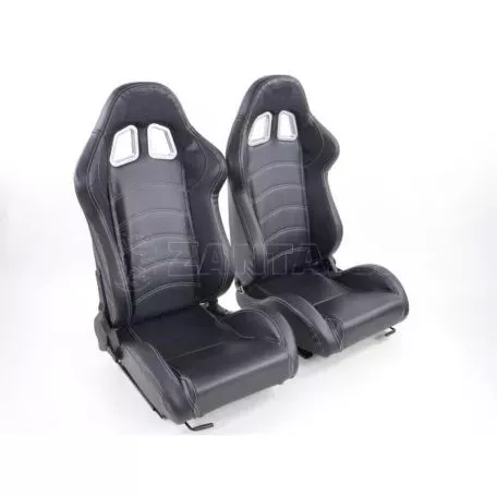 Καθίσματα Bucket Apollo Sport Δερματίνη Μαύρο Με Άσπρες Ραφές Ζευγάρι 2 Τεμαχίων 