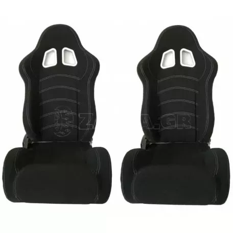 Καθίσματα Bucket Apollo Sport Ύφασμα Μαύρο Με Άσπρες Ραφές Ζευγάρι 2 Τεμαχίων 