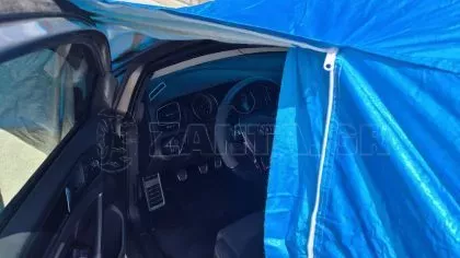 Κουκούλα αυτοκινήτου με επένδυση, φερμουάρ πόρτας και υποδοχές για τους καθρέπτες 406x165x119cm - μέγεθος Μ - μπλε 
