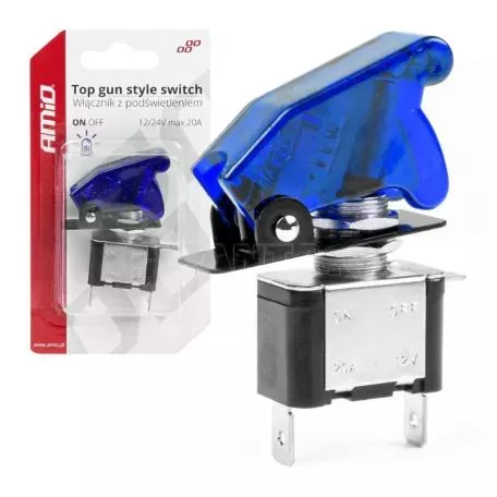 Διακόπτης Αεροπορικού Τύπου ON/OFF Led Μονός 12/24 Volt 20A Φωτιζόμενος Μπλε Amio 03096 