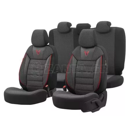 Καλύμματα Αυτοκινήτου Otom Toro Design Universal Βαμβακερό Ύφασμα / Δερματίνη Σετ Εμπρός / Πίσω 11 Τεμαχίων Μαύρο / Κόκκινο ΤRΟ-901 