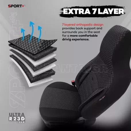 Καλύμματα Αυτοκινήτου Otom Sport Plus City Design Universal Βαμβακερό Ύφασμα / Rachel / Δερματίνη Σετ Εμπρός / Πίσω 11 Τεμαχίων  Με Ενσωματωμένα Προσκέφαλα Μαύρο SPTPLS-101CTY 