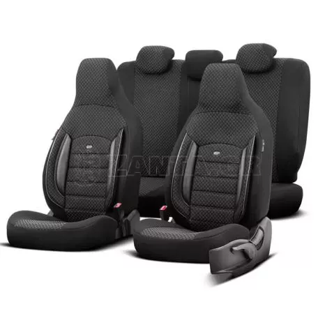 Καλύμματα Αυτοκινήτου Otom Sport Plus City Design Universal Βαμβακερό Ύφασμα / Rachel / Δερματίνη Σετ Εμπρός / Πίσω 11 Τεμαχίων  Με Ενσωματωμένα Προσκέφαλα Μαύρο SPTPLS-101CTY 