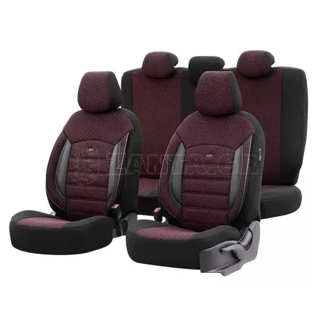 Καλύμματα Αυτοκινήτου Otom Sport Plus Design Universal Βαμβακερό Ύφασμα / Rachel / Δερματίνη Σετ Εμπρός / Πίσω 11 Τεμαχίων Μαύρο Με Μπορντό SPTPLS-103 