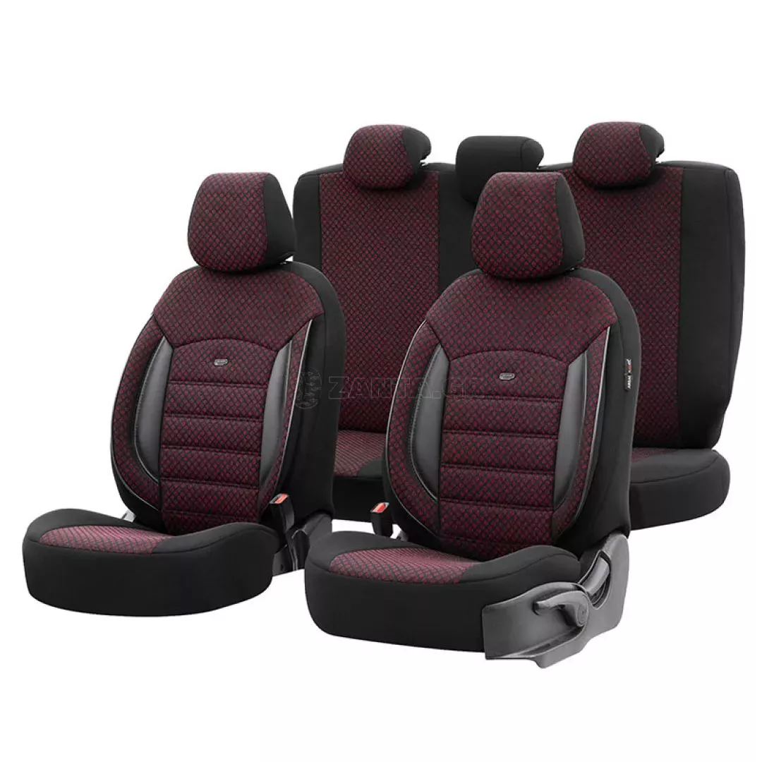 Καλύμματα Αυτοκινήτου Otom Sport Plus Design Universal Βαμβακερό Ύφασμα / Rachel / Δερματίνη Σετ Εμπρός / Πίσω 11 Τεμαχίων Μαύρο Με Μπορντό SPTPLS-103