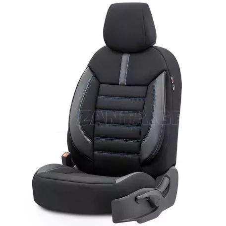 Καλύμματα Αυτοκινήτου Otom Limited Design Universal Jacquard / Lacost / Δερματίνη Σετ Εμπρός / Πίσω 11 Τεμαχίων Μαύρο Με Μπλε Ραφές LMT-103 