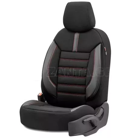 Καλύμματα Αυτοκινήτου Otom Limited Design Universal Jacquard / Lacost / Δερματίνη Σετ Εμπρός / Πίσω 11 Τεμαχίων Μαύρο Με Κόκκινες Ραφές LMT-101 