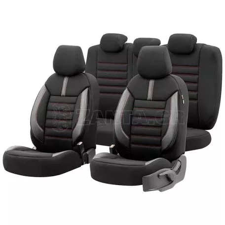 Καλύμματα Αυτοκινήτου Otom Limited Design Universal Jacquard / Lacost / Δερματίνη Σετ Εμπρός / Πίσω 11 Τεμαχίων Μαύρο Με Κόκκινες Ραφές LMT-101 