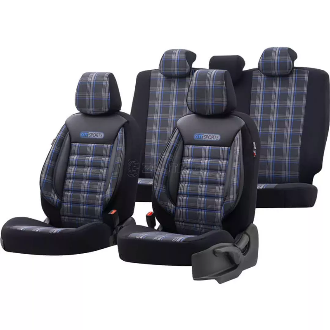 Καλύμματα Αυτοκινήτου Otom GTI Sports Design Universal Jacquard / Lacost / Δερματίνη Σετ Εμπρός / Πίσω 11 Τεμαχίων Μαύρο - Μπλε GTI-803