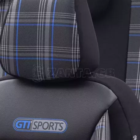Καλύμματα Αυτοκινήτου Otom GTI Sports Design Universal Jacquard / Lacost / Δερματίνη Σετ Εμπρός / Πίσω 11 Τεμαχίων Μαύρο - Μπλε GTI-803 