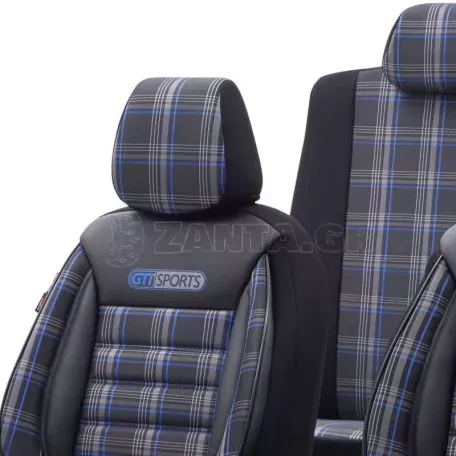 Καλύμματα Αυτοκινήτου Otom GTI Sports Design Universal Jacquard / Lacost / Δερματίνη Σετ Εμπρός / Πίσω 11 Τεμαχίων Μαύρο - Μπλε GTI-803 