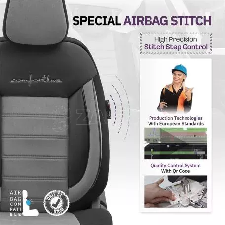 Καλύμματα Αυτοκινήτου Otom Comfortline Design Universal Sued / Rachel / Δερματίνη Σετ Εμπρός / Πίσω 11 Τεμαχίων Μαύρο - Γκρι CMF-206 