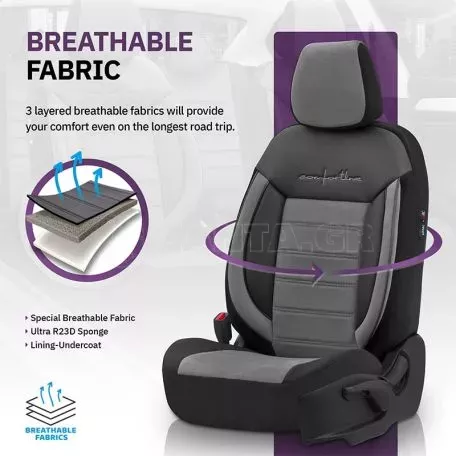 Καλύμματα Αυτοκινήτου Otom Comfortline Design Universal Sued / Rachel / Δερματίνη Σετ Εμπρός / Πίσω 11 Τεμαχίων Μαύρο - Γκρι CMF-206 