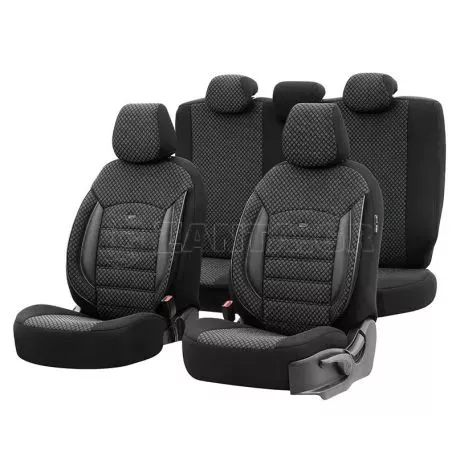 Καλύμματα Αυτοκινήτου Otom Sport Plus Design Universal Βαμβακερό Ύφασμα / Rachel / Δερματίνη Σετ Εμπρός / Πίσω 11 Τεμαχίων Μαύρο SPTPLS-101 
