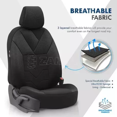 Καλύμματα Αυτοκινήτου Otom Tempo Design Universal Βαμβακερό Ύφασμα Rachel Σετ Εμπρός / Πίσω 11 Τεμαχίων Μαύρο TMP-1501 