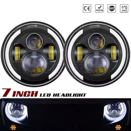 Μπροστινά Φανάρια Set Για Jeep Wrangler 96+ / Mercedes-Benz G-Class W463 / Hummer H1/H2 / Harley-Davidson Led Angel Eyes / DRL Projectors Μαύρα 6 led 2 Τεμάχια 