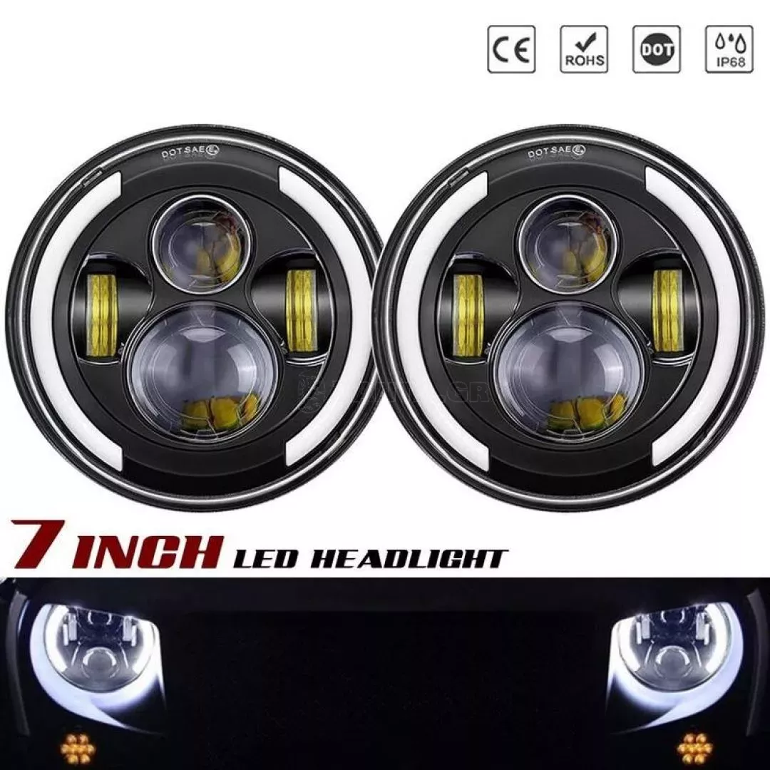 Μπροστινά Φανάρια Set Για Jeep Wrangler 96+ / Mercedes-Benz G-Class W463 / Hummer H1/H2 / Harley-Davidson Led Angel Eyes / DRL Projectors Μαύρα 6 led 2 Τεμάχια
