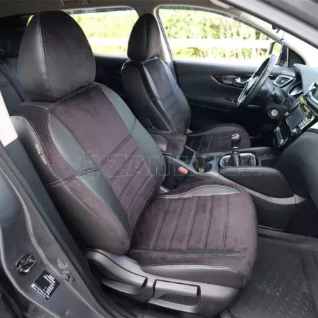 Καλύμματα Αυτοκινήτου Otom Custom Fit Για Nissan Qashqai J11 2014-2021 Sued / Rachel / Δερματίνη Σετ Εμπρός / Πίσω 15 Τεμαχίων Μαύρο-Γκρι 47014_ΚV_LD 