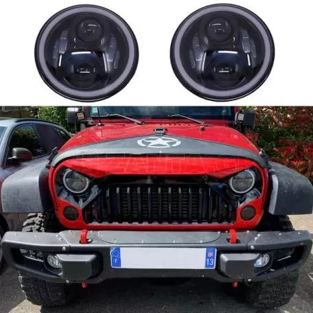 Μπροστινά Φανάρια Set Για Jeep Wrangler 96+ / Mercedes-Benz G-Class W463 / Hummer H1/H2 / Harley-Davidson Led Angel Eyes / DRL Projectors Μαύρα 